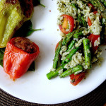 Pesto Rice Salad and Spicy Stuffed Peppers