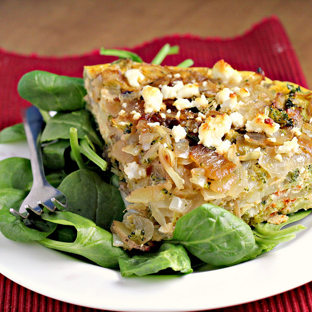 frittata with thai red curry, broccoli, shallots and feta