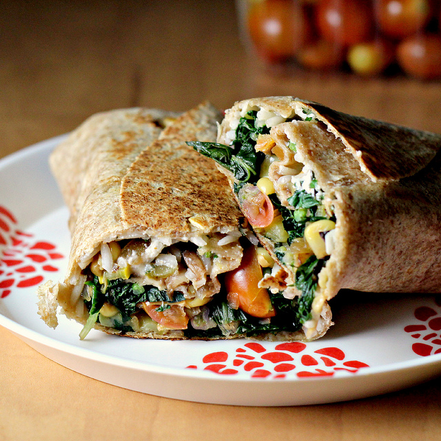vegetable and rice burritos with quesadilla cheese