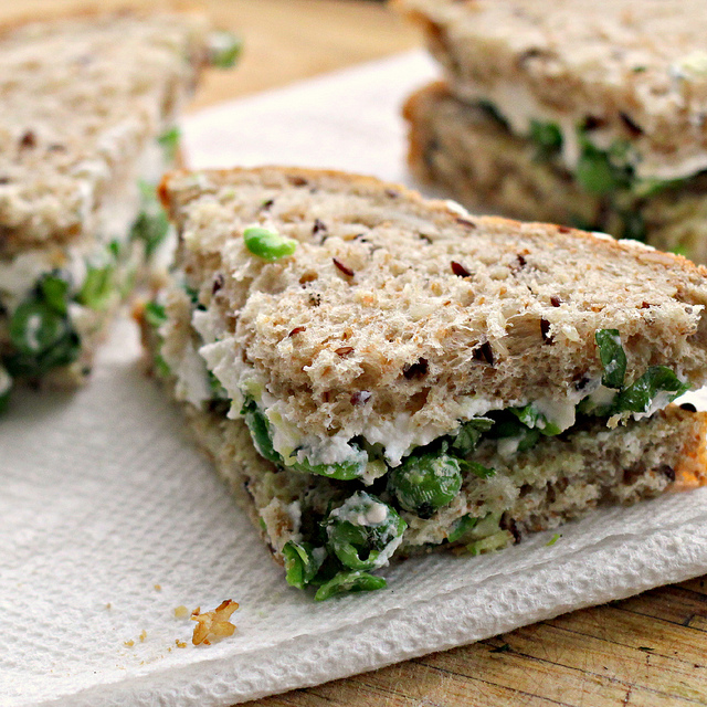 gingered pea tea sandwiches with ricotta