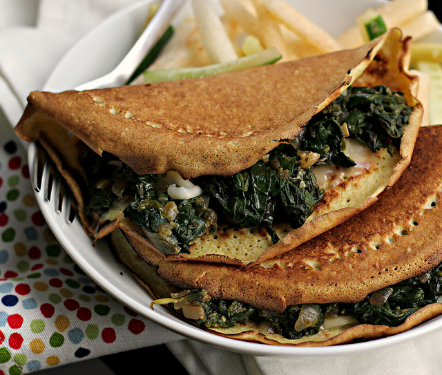 masa crepes with chard, chile and cilantro