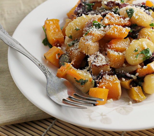 pumpkin gnocchi with winter squash and seared radicchio