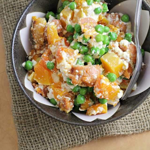 Whole Wheat Carrot Gnocchi with Peas, Butternut Squash, and