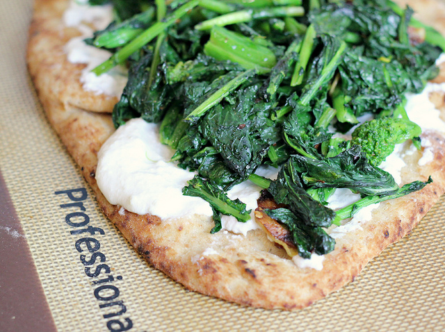 flatbread pizza with broccoli rabe and ricotta