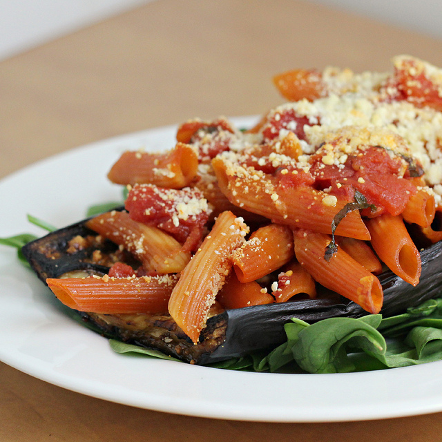 baked eggplant stuffed with pasta