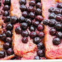 rhubarb, blueberry and ginger brioche bread pudding