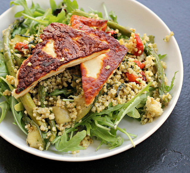 roasted asparagus zucchini and halloumi salad