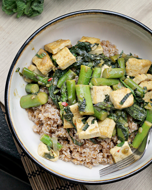 green-packed stir fry with fresh herbs