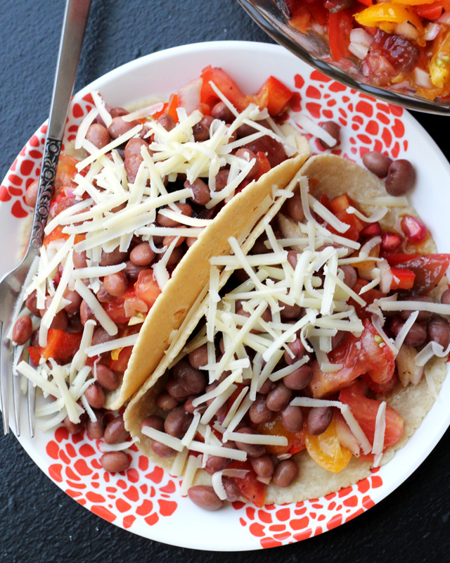 Tomato and Pomegranate Salad Tacos with Garlic Dressing Joanne Eats