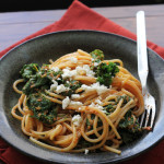 Roasted Red Pepper Pasta with Kale and Feta
