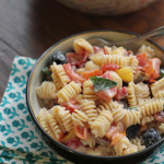 heirloom tomato pasta salad with ricotta salata cream sauce
