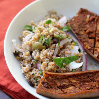 spiced eggplant with bulgur salad