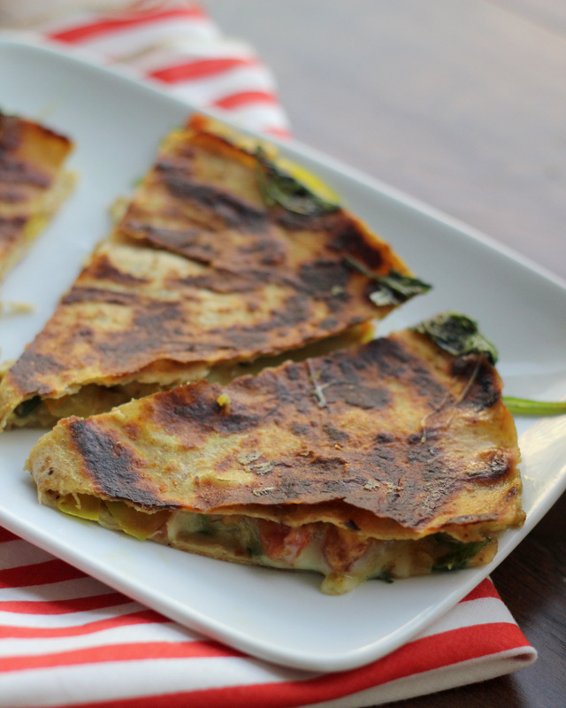 curried spinach and zucchini quesadillas