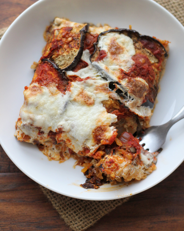 eggplant mozzarella and saffron rice bake