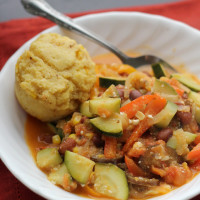 late summer vegetable stew with brown butter cornbread