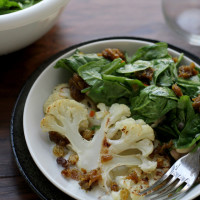 roasted cauliflower with white beans and curried raisin jam
