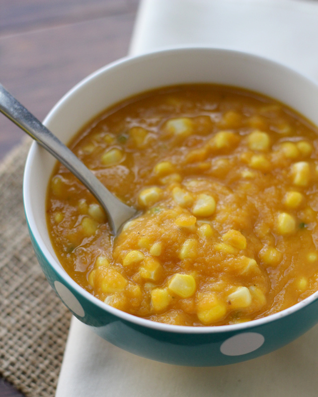 sweet potato, corn and jalapeno bisque