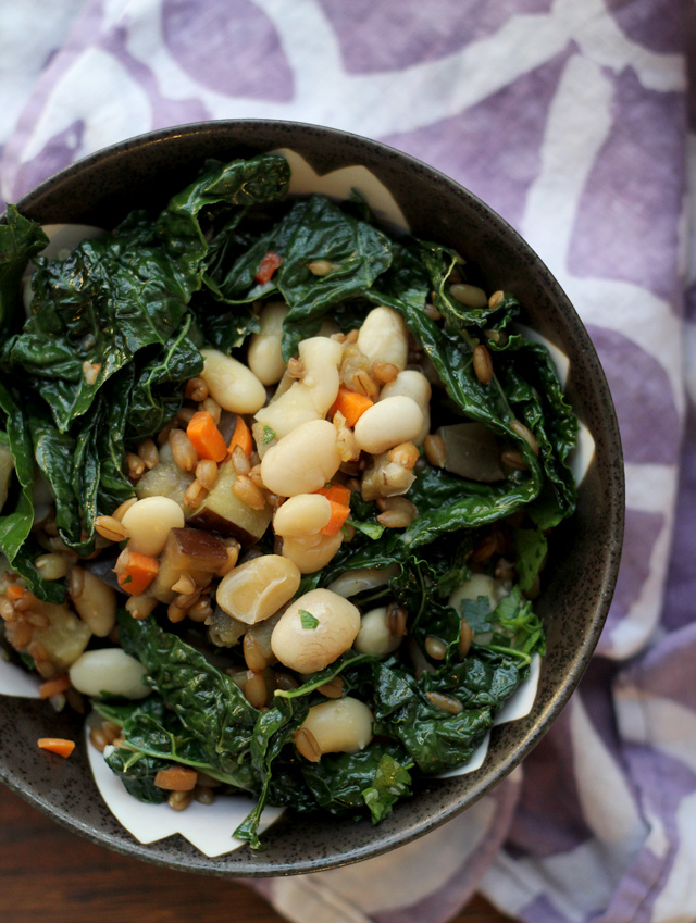 fried spelt berries with pickled carrots