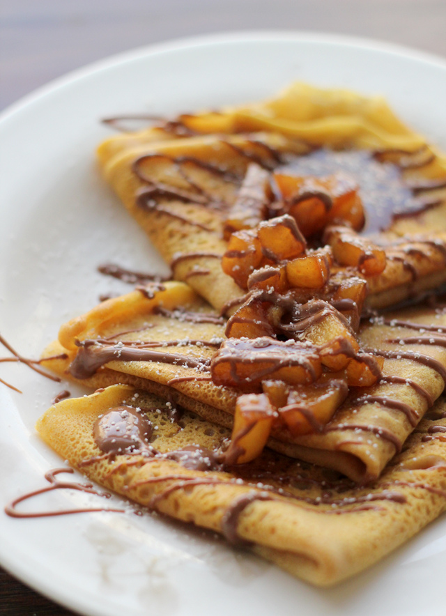 Pumpkin Crepes With Beer And Cinnamon Apples And A Chocolate Drizzle Divineinnyc Joanne Eats Well With Others