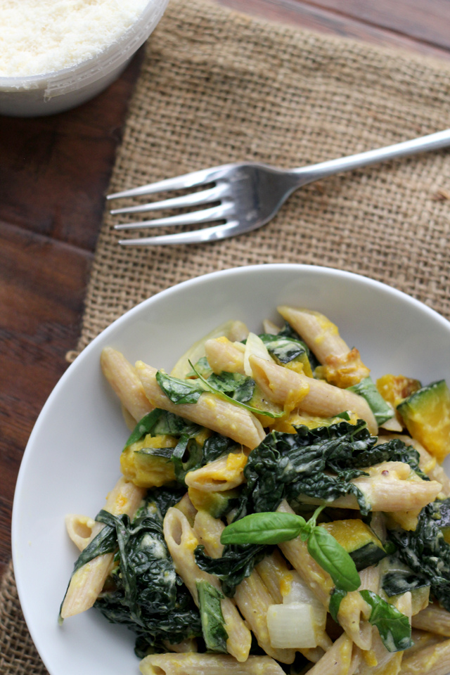 penne with butternut squash, kale and goat cheese