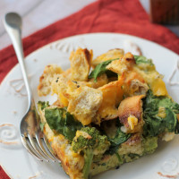 bagel, broccoli and spinach strata