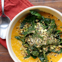 carrot soup with tangled collard greens and dukkah from Eats Well With Others