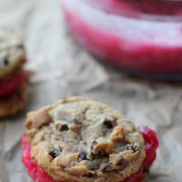 cranberry royale sorbet chocolate chip cookie sandwiches from Eats Well With Others