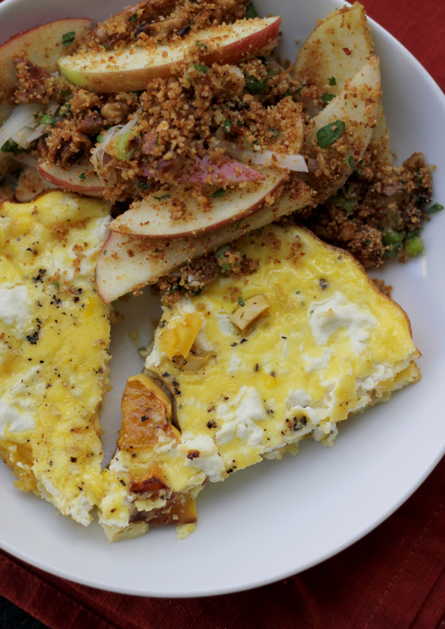 roasted delicata squash and goat cheese fritatta with an apple salad with walnuts and lime from Eats Well With Others