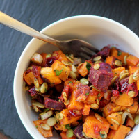 roasted sweet potato salad with cranberry-chipotle dressing from Eats Well With Others, gluten-free, vegan
