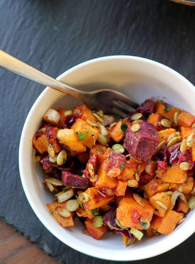 roasted sweet potato salad with cranberry-chipotle dressing from Eats Well With Others, gluten-free, vegan