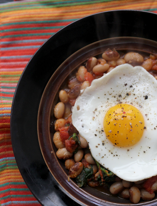 spinach with yellow-eyed peas and fried eggs from Eats Well With Others