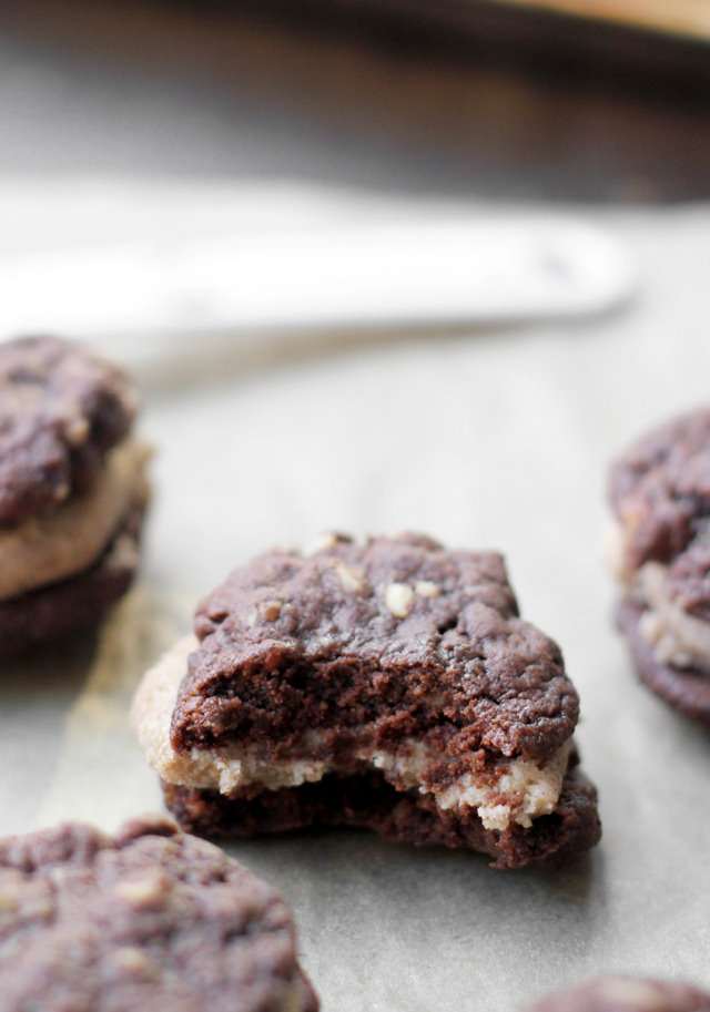 chocolate butter pecan sandwich cookies