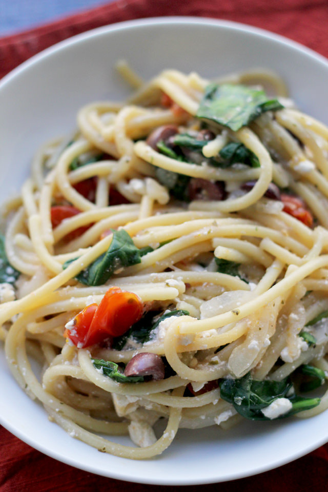 One-Pot Spaghetti with Greek Tea, Feta, and Kalamata Olives | Joanne ...