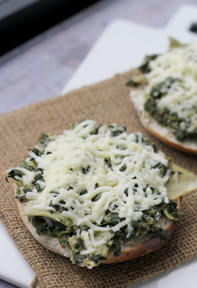 open-faced spinach, artichoke, and white bean grilled cheese