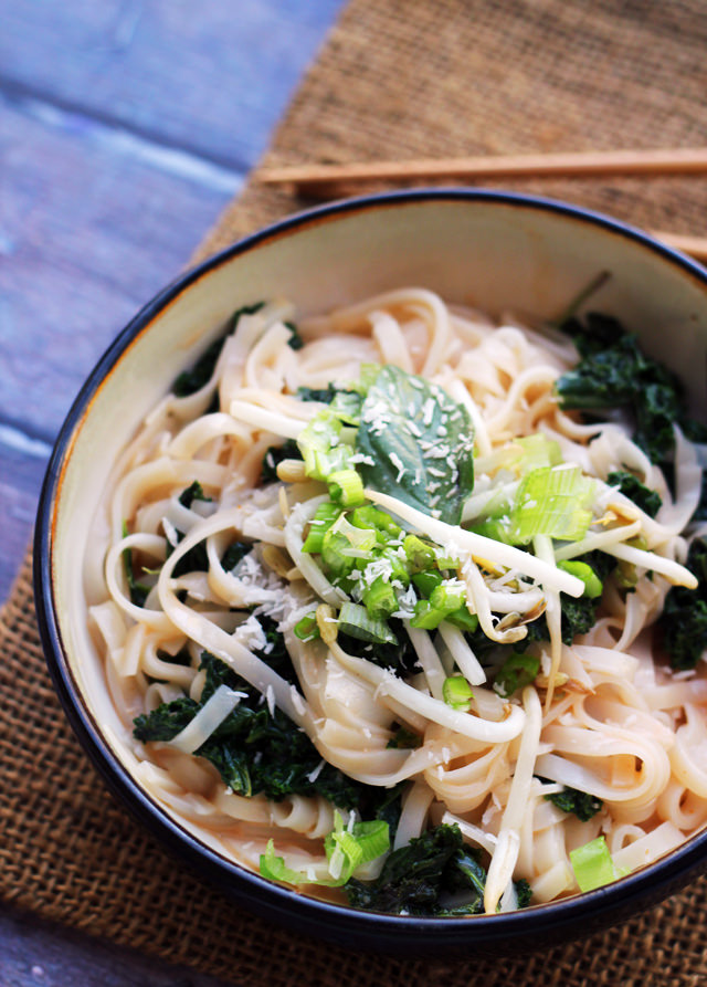 spicy coconut rice noodles with kale and basil