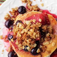 berry crisp lemon ricotta pancakes