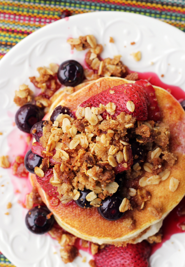 berry crisp lemon ricotta pancakes