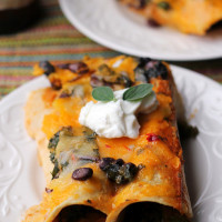 black bean and kale enchiladas with ranchero sauce