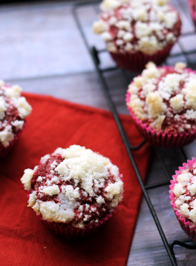 red velvet crumb muffins