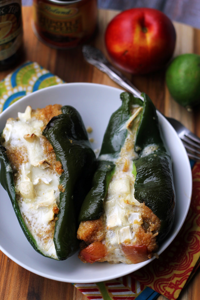 roasted nectarine, jalapeno, and brie stuffed poblanos