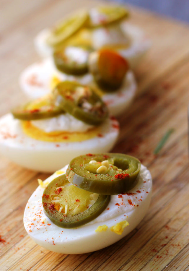 Homemade Quick Pickled Jalapenos On Hard Boiled Eggs