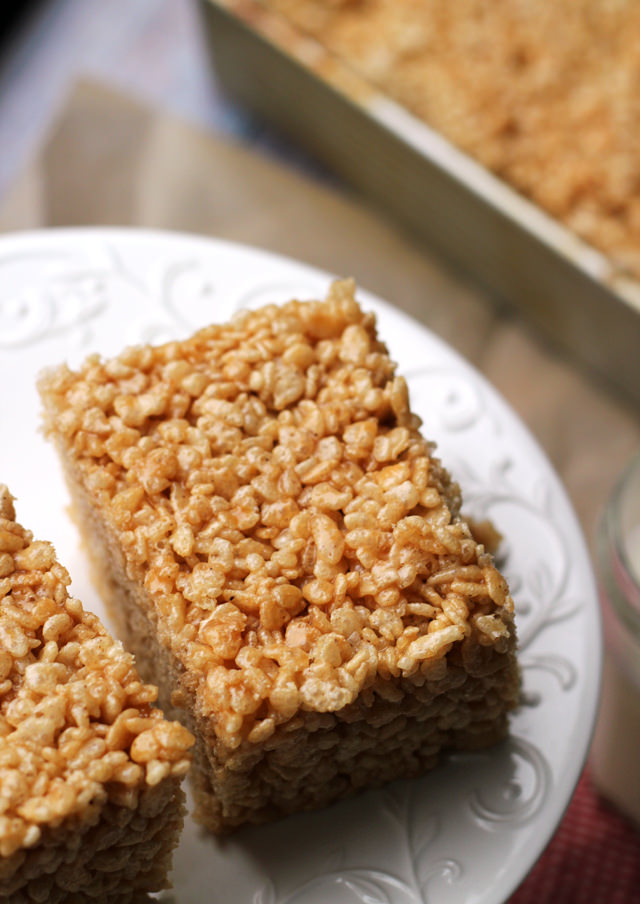 salted caramel brown butter rice krispie treats