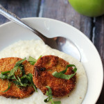 Fried Green Tomatoes over Basil-Goat Cheese Grits