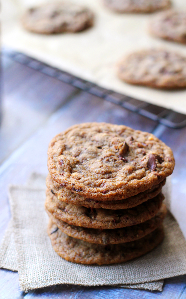 roasted almond, chocolate chip, cacao nib cookies with smoked sea salt