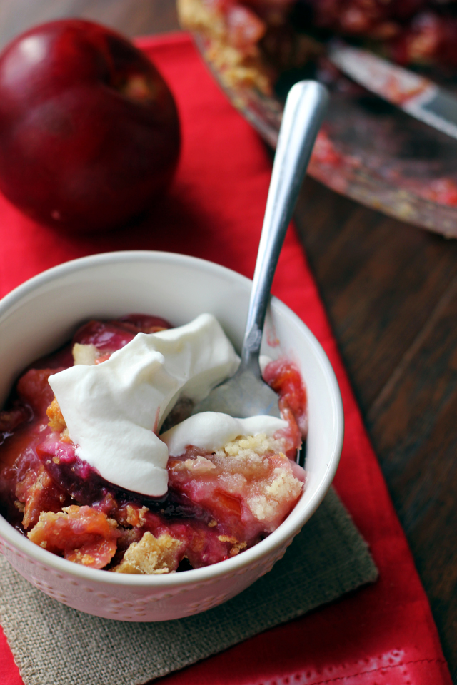 plum and marzipan crumble pie