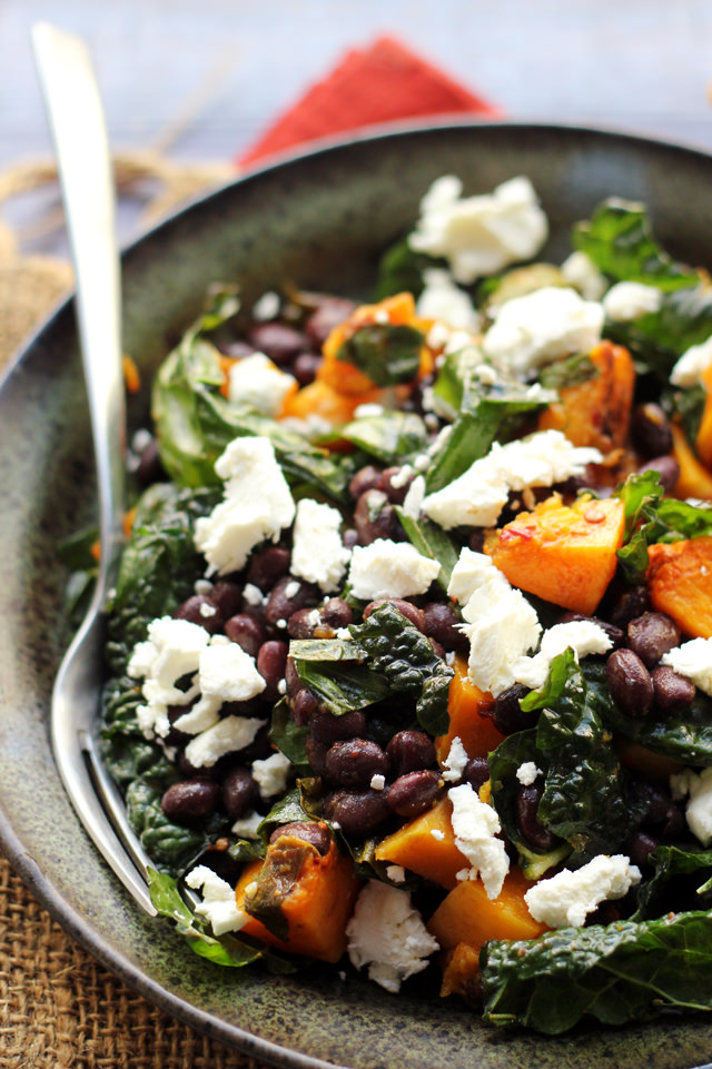 butternut squash and smoky black bean kale salad