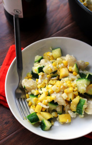 gnocchi with summer squash, corn, basil, and feta