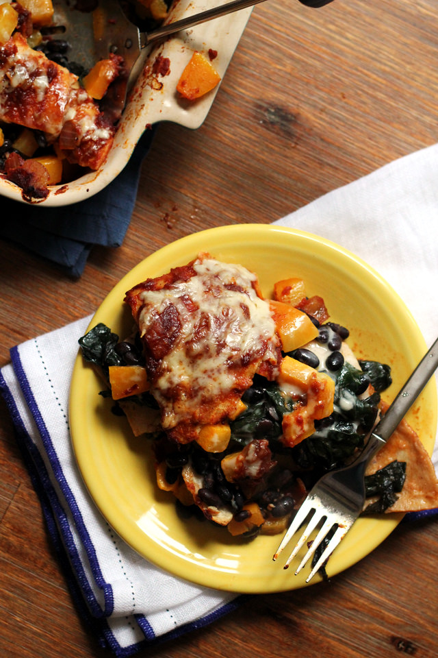 chipotle butternut squash and swiss chard enchilada casserole