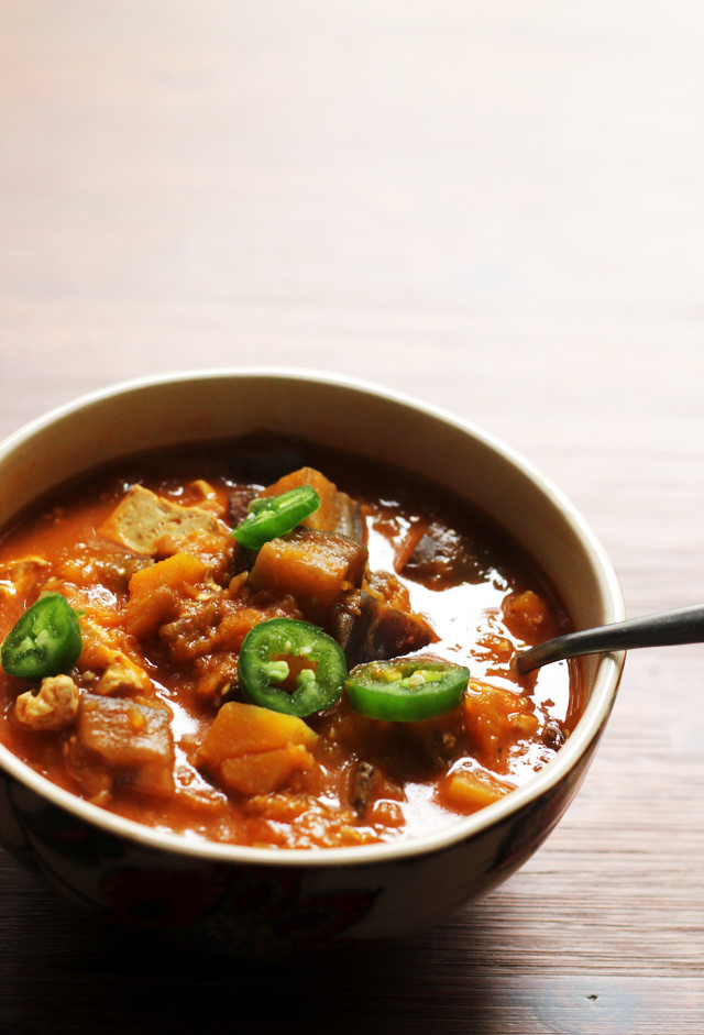 thai tofu, butternut squash, and eggplant soup