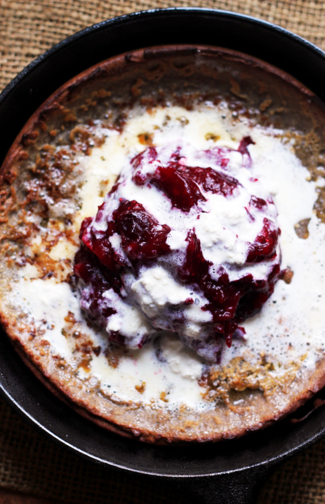 buckwheat dutch baby with maple cranberry sauce